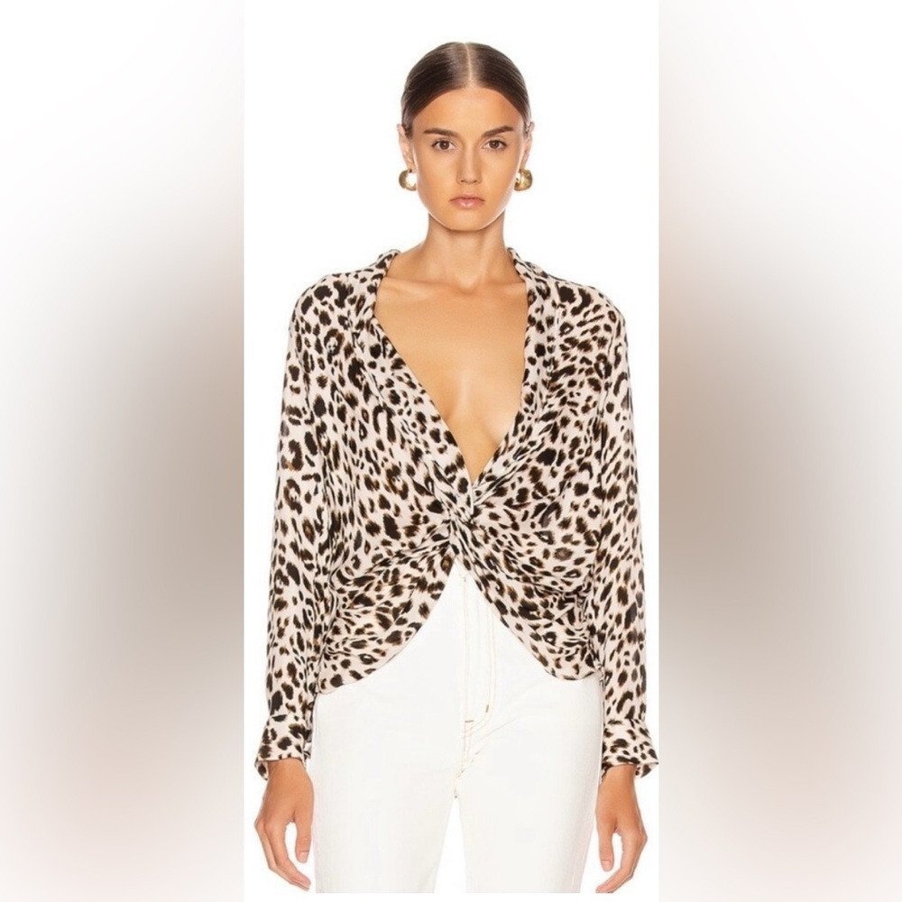 L’Agence Silk Leopard Print Twist Front Blouse Medium